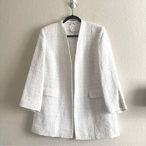 Marina Rinaldi White Tweed Open Front Longline Blazer Curpo Blend Womens Size 12